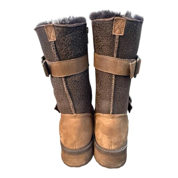 UGG Oregon Shearling Moto Buckle Stout Brown Boot Women size 7 - Picture 6 of 10